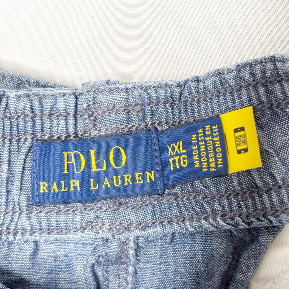 Polo Ralph Lauren Blue Chambray Pull On Shorts XXL Elastic Waist Tie Belt Womens - Picture 9 of 11
